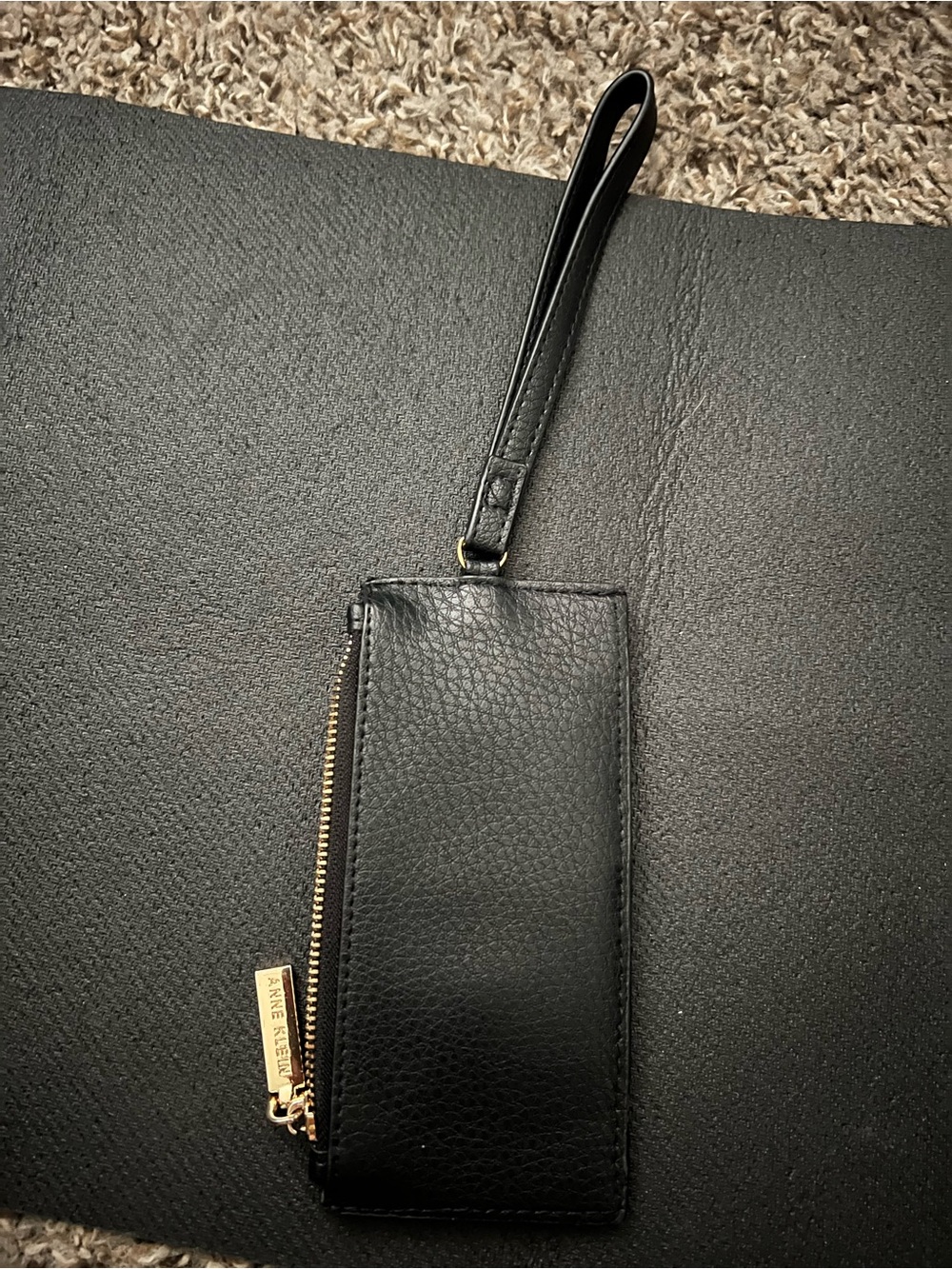 Anne Klein Black Pebble Leather Wristlet Zip Pouch
